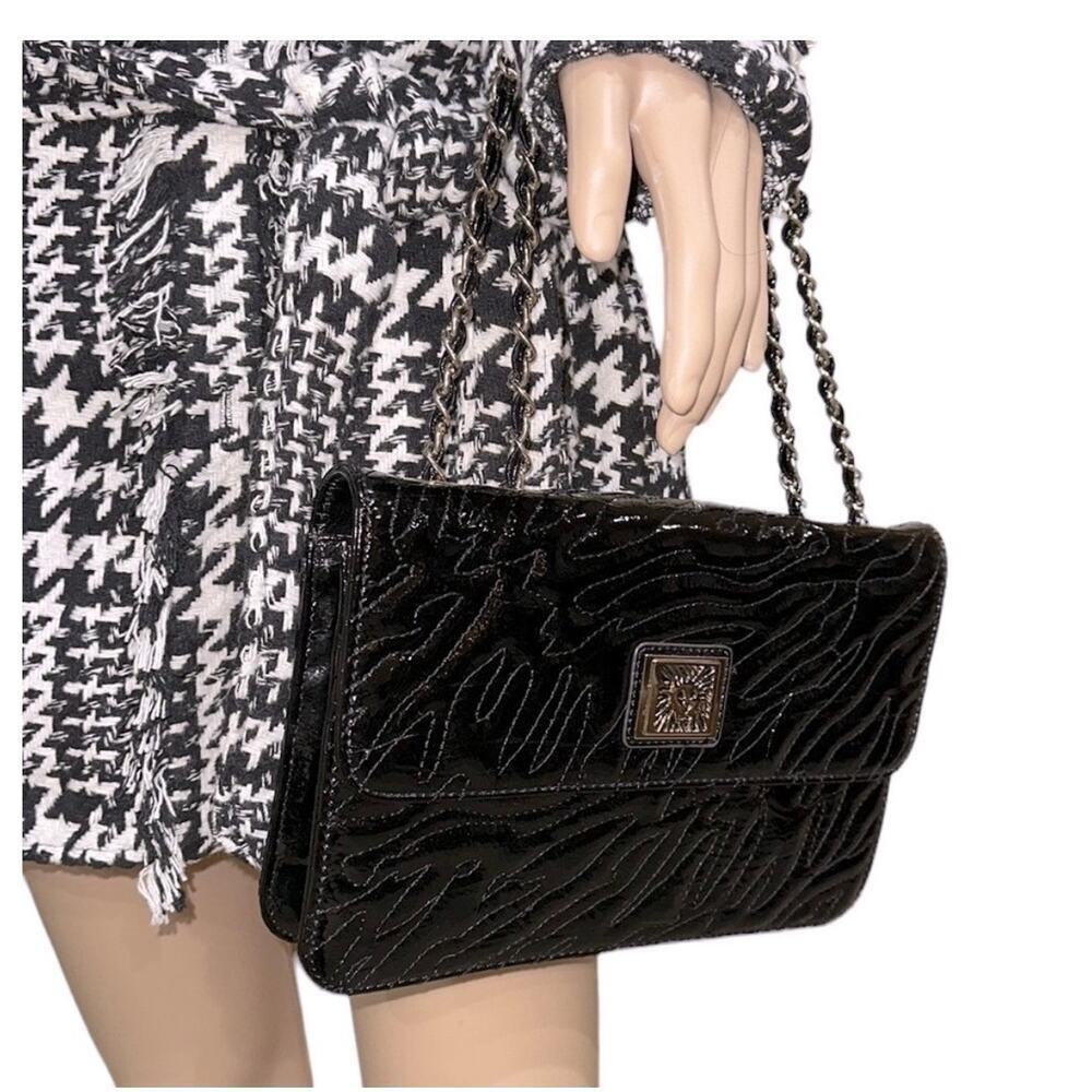 Anne Klein Black Patent Lion Lady Adjustable Shoulder Strap Bag | Color: Black - Picture 2 of 12